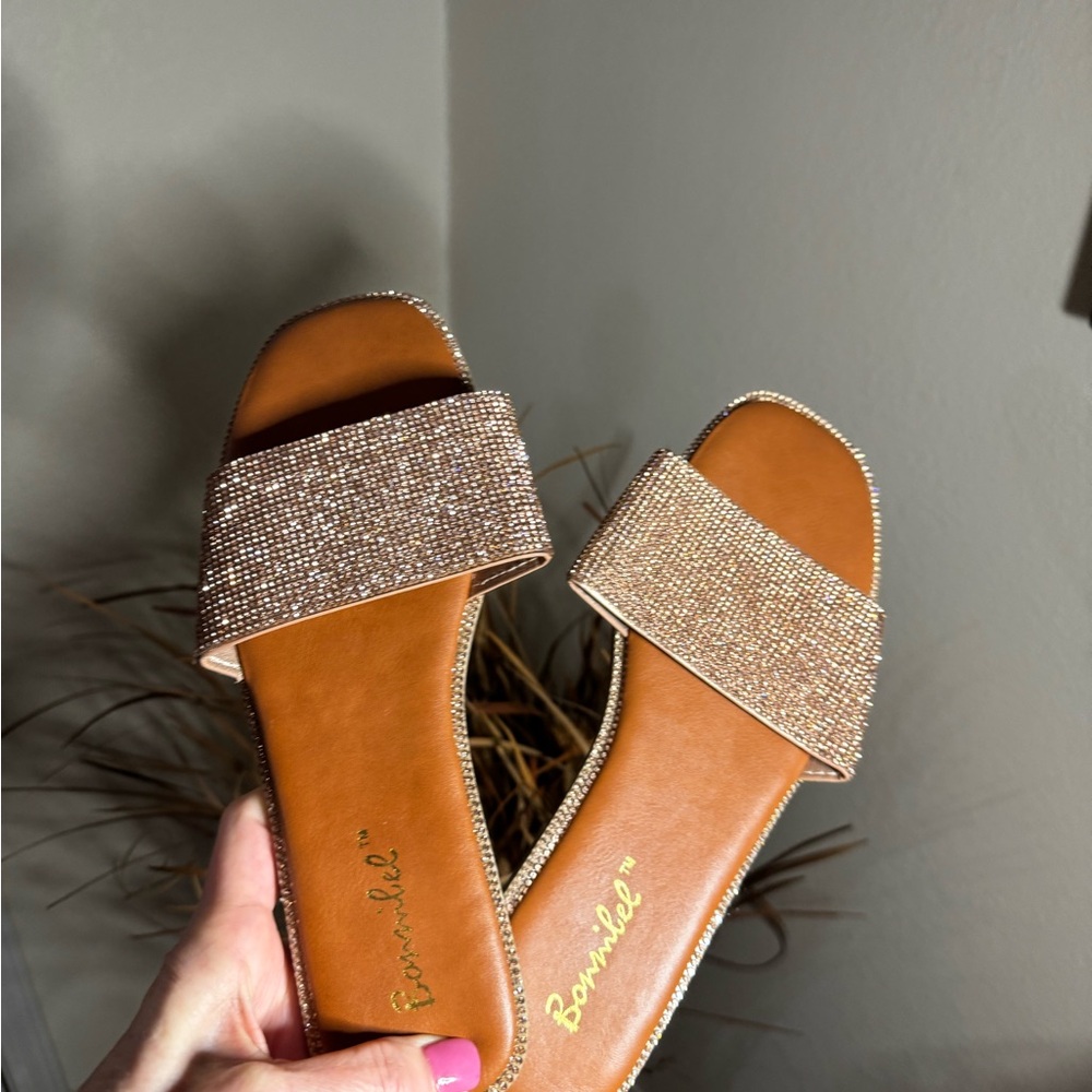 Bonnibel Tan and Gold Sandals with Glittery Strap